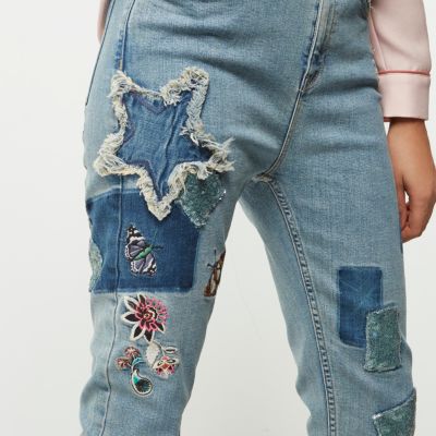 Mid blue Lori sequin floral skinny jeans
